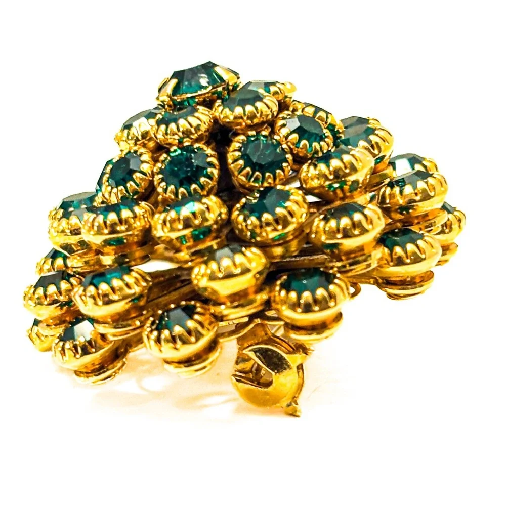 Vintage emerald-teal rhinestone cluster brooch - Picture 11 of 13